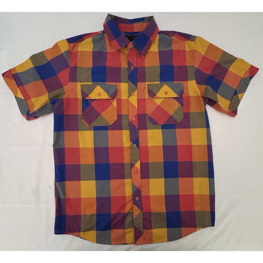 Red Ape Button Down Shirt Men's Large Vintage Y2K Checkered Plaid Casual